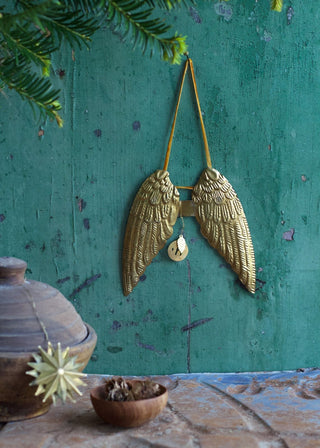 Large brass angel wings ornament