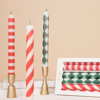 Festive Stripe Table Candles - Set of 6