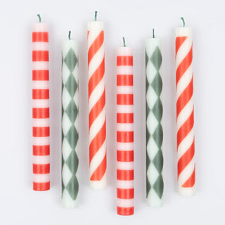 Festive Stripe Table Candles - Set of 6
