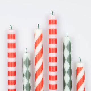 Festive Stripe Table Candles - Set of 6