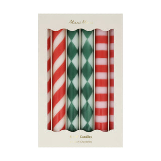 Festive Stripe Table Candles - Set of 6