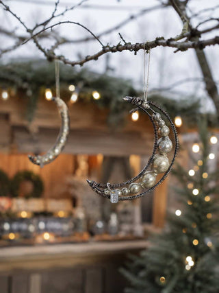 Vintage Silvered Beaded Half Moon