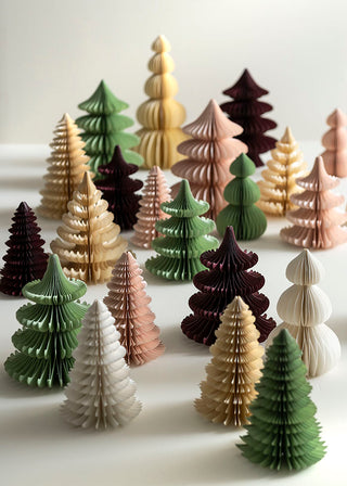 Colorful paper Christmas trees on a white background