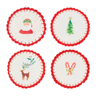 Christmas Linen Cocktail Napkins - Set of 4