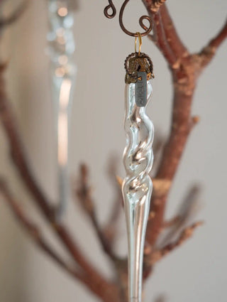 Vintage mouth-blown twisted glass icicles - set of 2