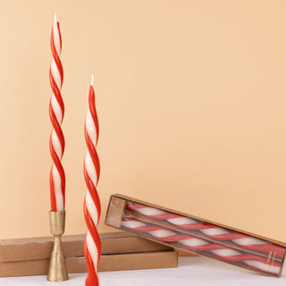 Red Stripe Twist Candles - Set of 2