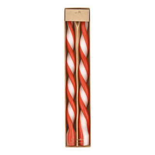 Red Stripe Twist Candles - Set of 2