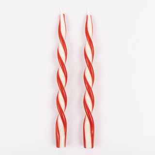 Red Stripe Twist Candles - Set of 2