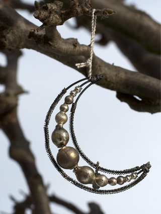 Vintage Silvered Beaded Half Moon