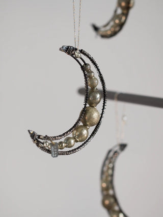 Vintage Silvered Beaded Half Moon
