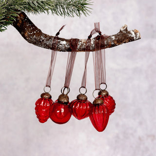 Small Red Luster Glass Baubles - set of 6