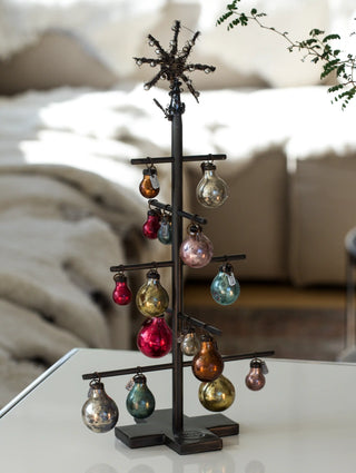 Small Dark Metal Tree with Mixed-Color Baubles