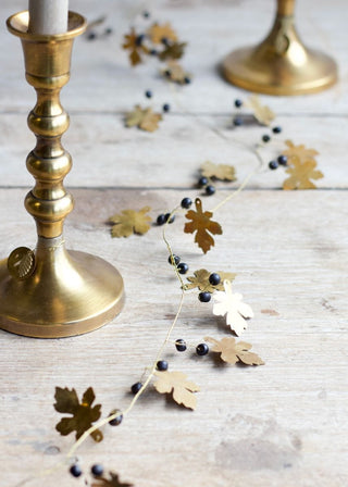 Brass oak black berries beads garland