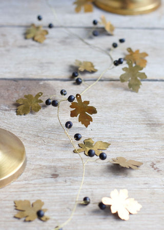 Brass oak black berries beads garland