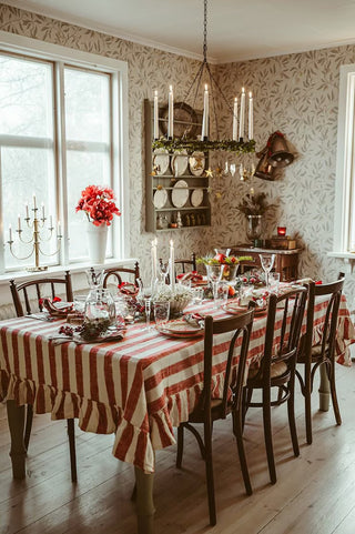 Ruffled Tablecloth - Stripe Red/White
