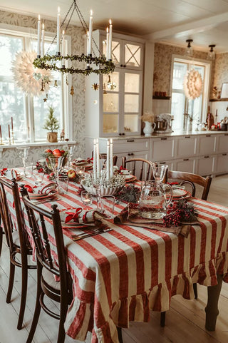 Ruffled Tablecloth - Stripe Red/White