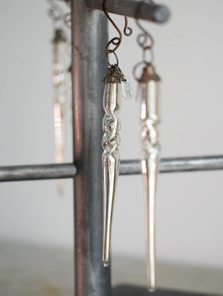 Vintage mouth-blown twisted glass icicles - set of 2