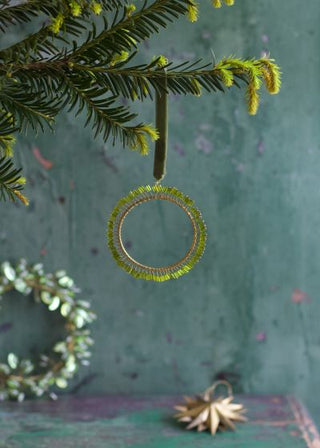 Green glass beads wreath ornament