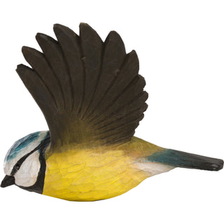 Wood Carved Flying Blue Tit Ornament