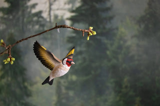 Wood Carved Flying Goldfinch Ornament