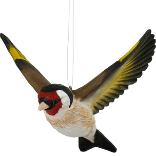 Wood Carved Flying Goldfinch Ornament