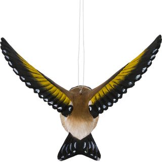 Wood Carved Flying Goldfinch Ornament