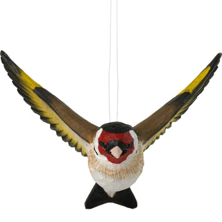 Wood Carved Flying Goldfinch Ornament