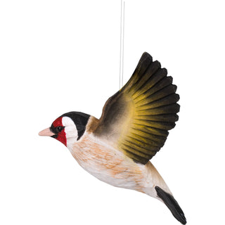 Wood Carved Flying Goldfinch Ornament