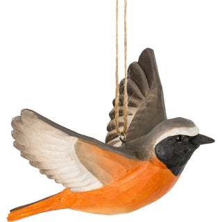 Wooden Carved Flying Redstart Ornament