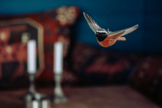 Wooden Carved Flying Redstart Ornament