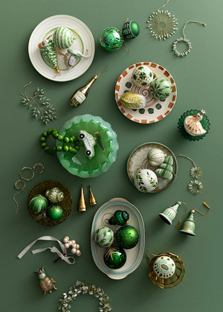Papier Mâché Bells Gaya Green/White - Set of 2