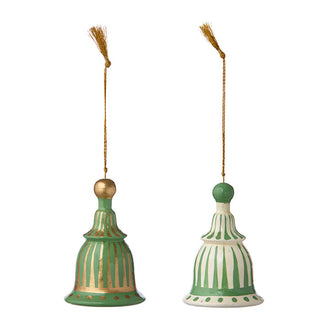 Papier Mâché Bells Gaya Green/White - Set of 2