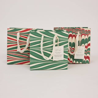 Small Christmas Festive Medley - Hand Marbled Gift Bags - Set of 3