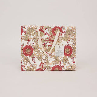Medium Block Printed Gift Bags - Winter Red