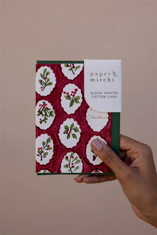 Scallop Tiles Christmas Pudding - Block Printed Greeting Card