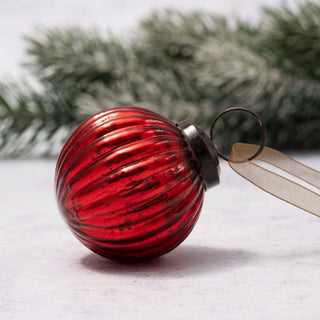 Medium Round Ribbed Glass Christmas Ornament