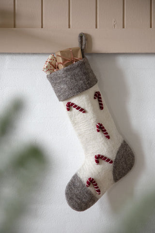 NORDIC.CHRISTMAS - Big felt stocking with Candy Canes