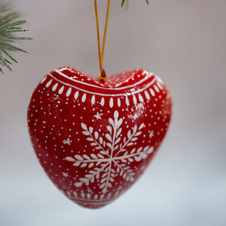 NORDIC.CHRISTMAS - Red snowflake heart Christmas ornament
