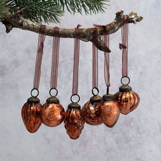 NORDIC.CHRISTMAS - Small mixed design russet crackle glass baubles - set of 6