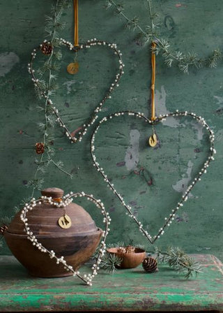 NORDIC.CHRISTMAS - Brass heart with pearl, set of 3