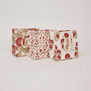 Small Block Printed Gift Bags - Winter Red