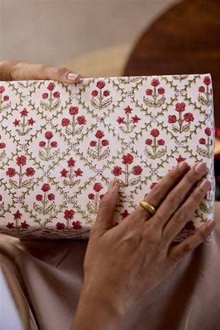 Floral Lattice Winter Red - Block Printed Wrapping Paper Sheets