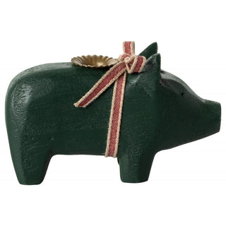 Maileg Small dark green wooden pig candle holder