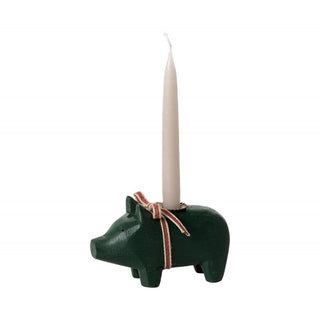 Maileg Small dark green wooden pig candle holder