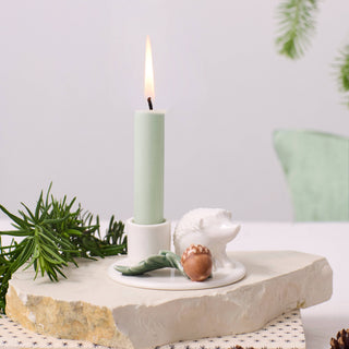 White Ceramic Hedgehog Candlestick - Nordic Winter Scene