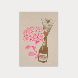 Postcard/Champagne with flower/Eco-paper