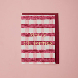 Gingham Christmas Pudding - Block Printed Greeting Card