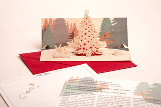 Christmas in the woods wooden greeting card with popup motif