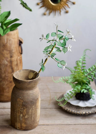 NORDIC.CHRISTMAS - Green glass & white beads flower