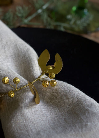 NORDIC.CHRISTMAS - Mistletoe gold beads napkin - ring